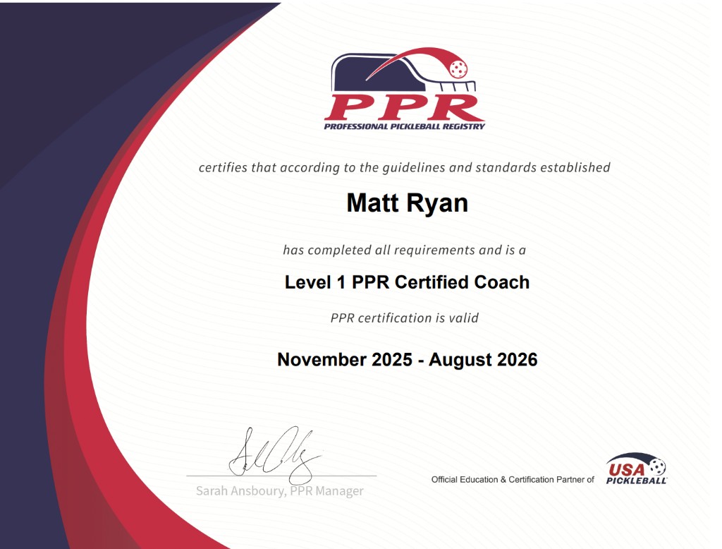 PPR Level 1 Certified Coach certificate — Matt Ryan